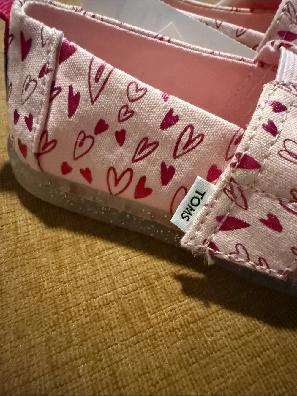 Toms Girls Pink Heart Canvas Slip-On Sneakers
